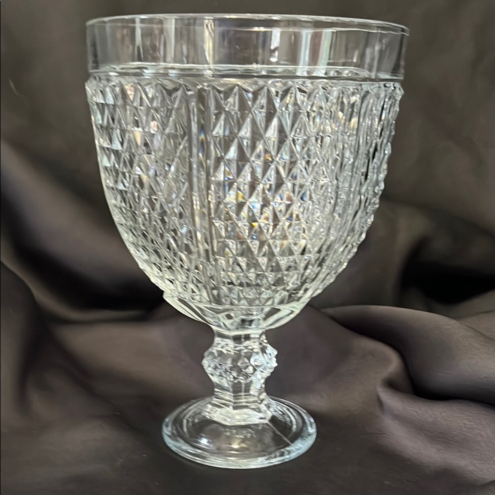 LARGE VINTAGE TURKISH PASABAHCE DIAMOND POINT CHALICE MADE IN TURKEY